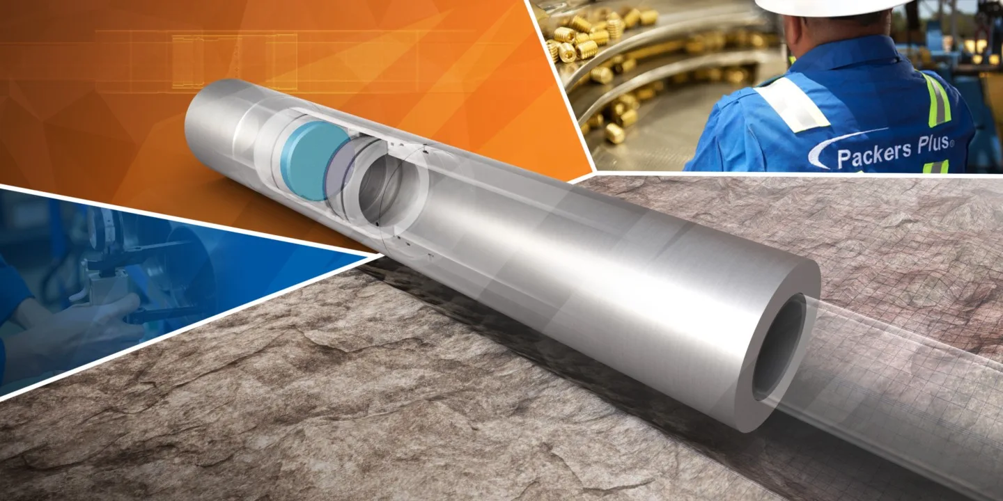 A close-up of a rolled architectural blueprint on a stone surface, with a worker in a reflective vest and brass instrument in the blurred background.