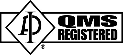 Black and white logo featuring "API" inside a diamond shape next to the bold text "QMS REGISTERED."