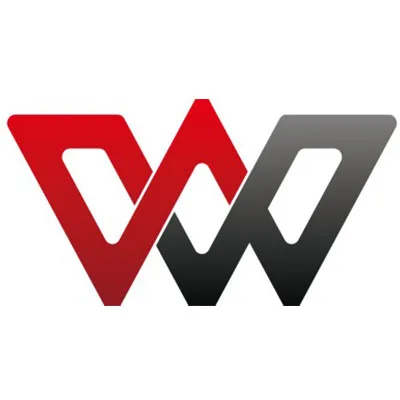 Abstract logo featuring interlocking red, black, and gray geometric shapes forming a symmetrical, stylized "W" design.