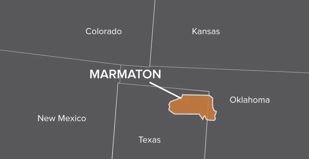 Map highlighting Marmaton region spanning parts of southeastern Kansas and northeastern Oklahoma.