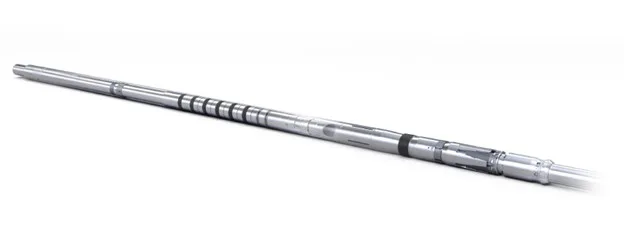 Close-up image of a sleek, silver dart with black grip rings on a white background.