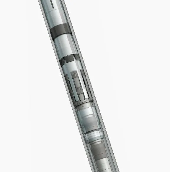 Cutaway view of a modern mechanical pen showing the internal components and ink reservoir.