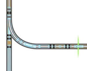 Diagram of a bent fiber optic cable with light signals visibly transmitting through the inner core. The image highlights light bending around a curved section of the cable.