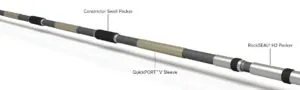 Close-up image of a telescopic fishing rod highlighting the handle, locking nut pocket, and foam grip sections.